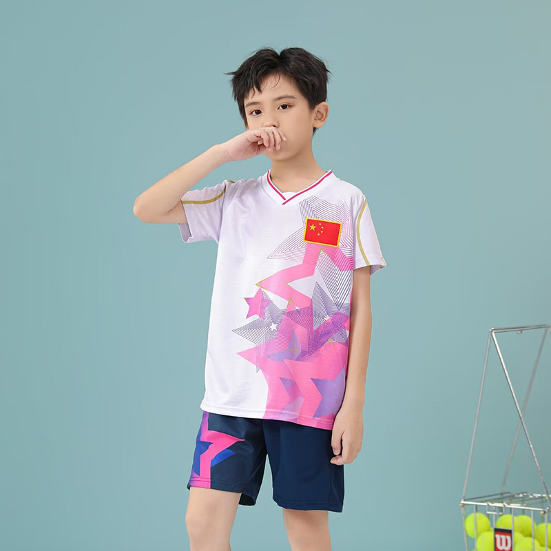 Children B273 white with national flag 8007 sapphire blue pants