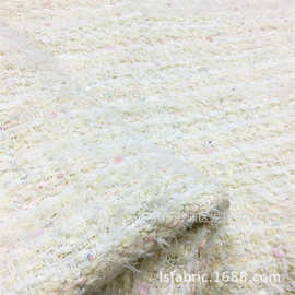 质感小香风名媛连衣裙套装布料 珠片编织粉杏色调 箱包饰品可用