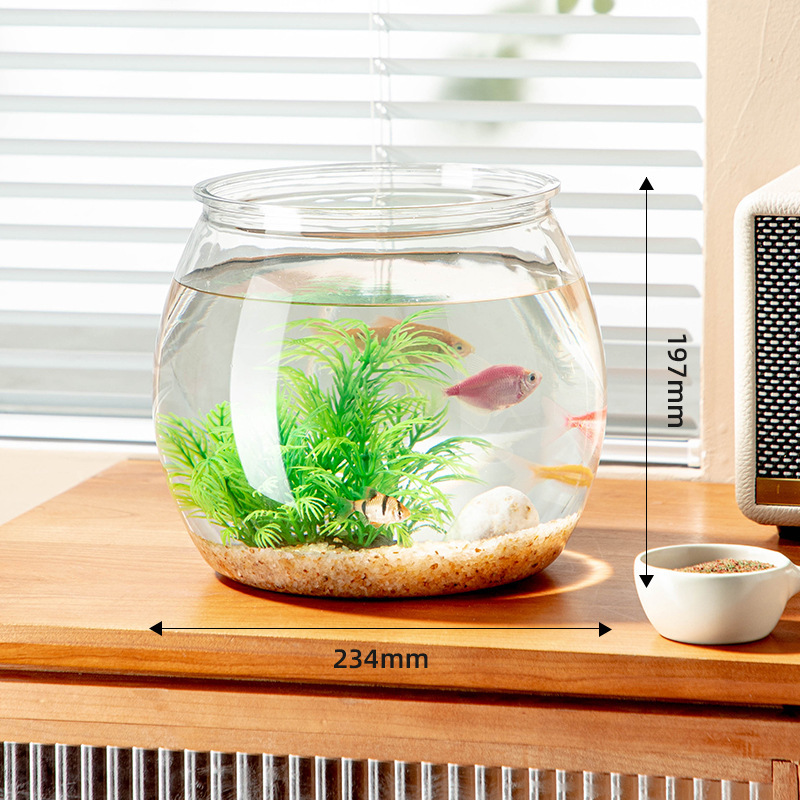 円形水槽プラスチック家庭用客間オフィス成形デスクトップ小型造景生態金魚微景観透明|undefined