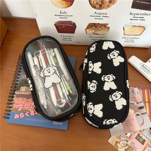 ins Japanese original puppy transparent pencil bag large capacity stationery bag student high-value pencil case for primary and secondary school students