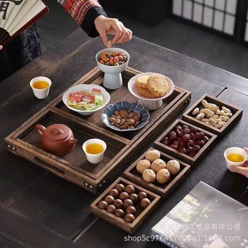 Поднос из массива дерева для приготовления чая вокруг плиты, набор из семи предметов для детского 100-дневного хранения одежды, поднос для чая в стиле ретро, традиционная чайная церемония.