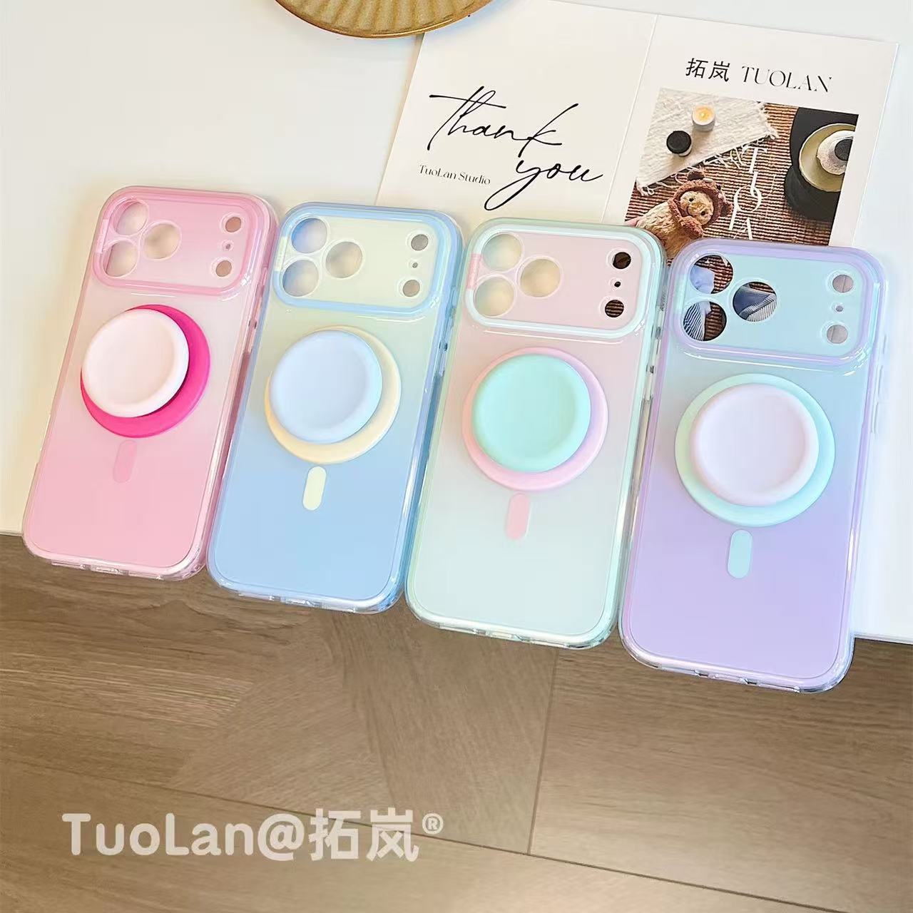 抖音小红书超火粉绿晕染磁吸支架适用iPhone17promax苹果16手机壳