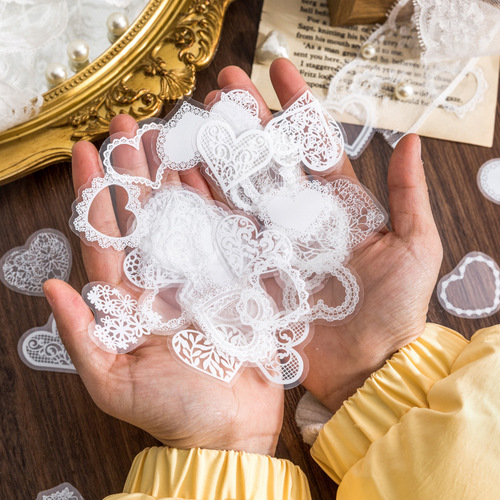 Sugar Poetry PET Boxed Stickers Lianlian Lace Series Special Shaped Lace Handbag Decoration Material Stickers 45 pieces included