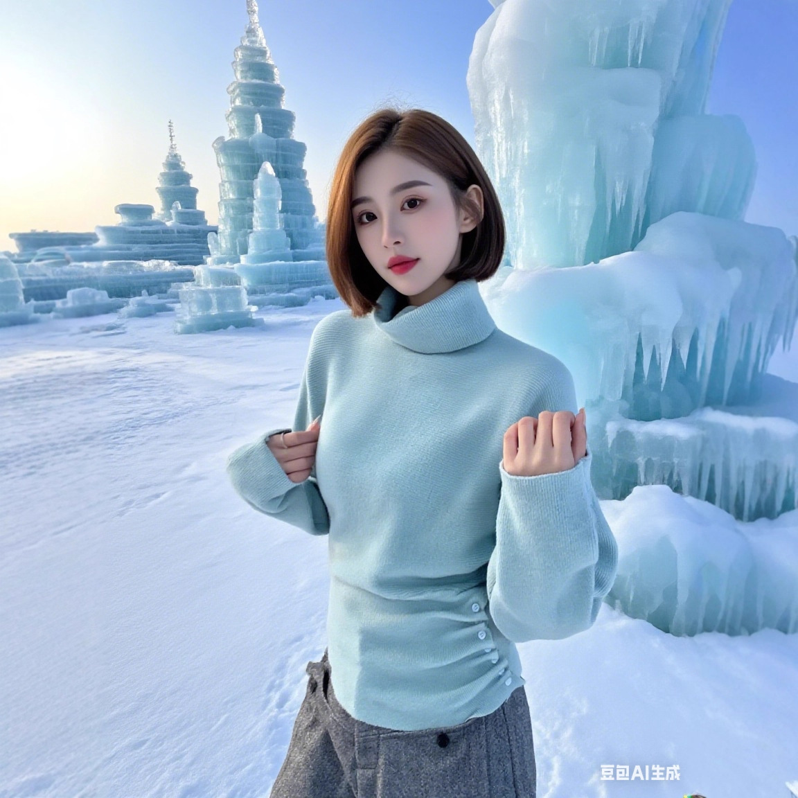 高领侧边抽褶设计感针织衫女秋冬内搭收腰显瘦气质上衣25时尚新款