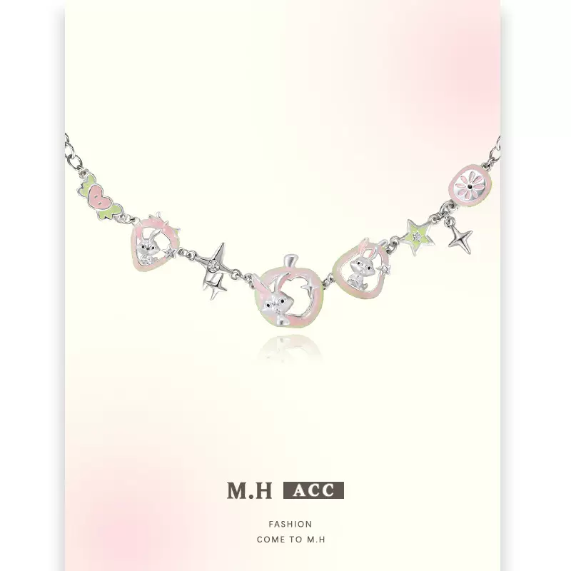 多巴胺粉色草莓兔子项链女高级原创设计感小众锁骨链2026新款颈链