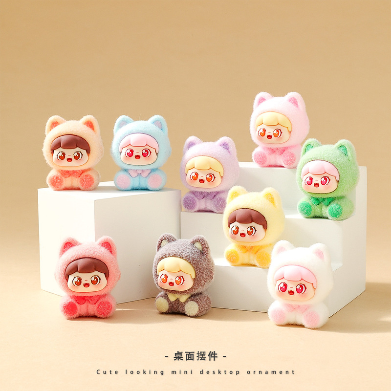 Cute Flocked Cat Cute Doll Pair Homemade Blind Bag Car Desktop Mini Ornaments Small Gifts Wholesale