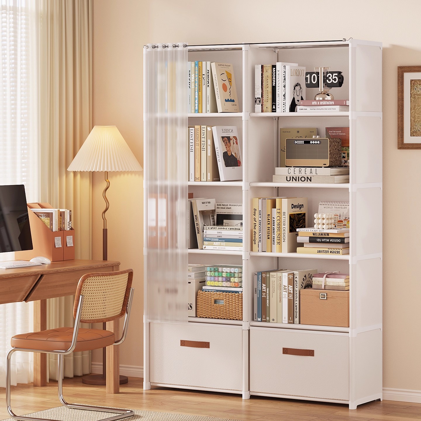 Bookshelf Floor-Standing Storage Rack Dust-Proof Bookcase Storage Cabinet Integrated Wall-Mounted Removable Student Home Simple Storage Cabinet