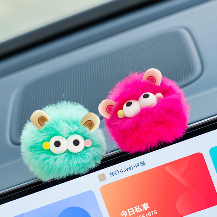 Decoración de pantalla de control central para automóviles Espejo retrovisor caricatura lindo peluche pequeño monstruo bola de pelo joyas de automóviles Decoración
