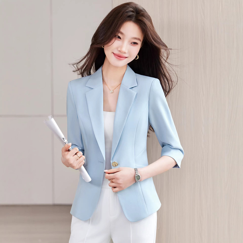 2026 New Spring and Summer Thin Style Three-Quarter Sleeve Blazer for Women, Slim Fit Professional Suit Jacket for Petite Figures