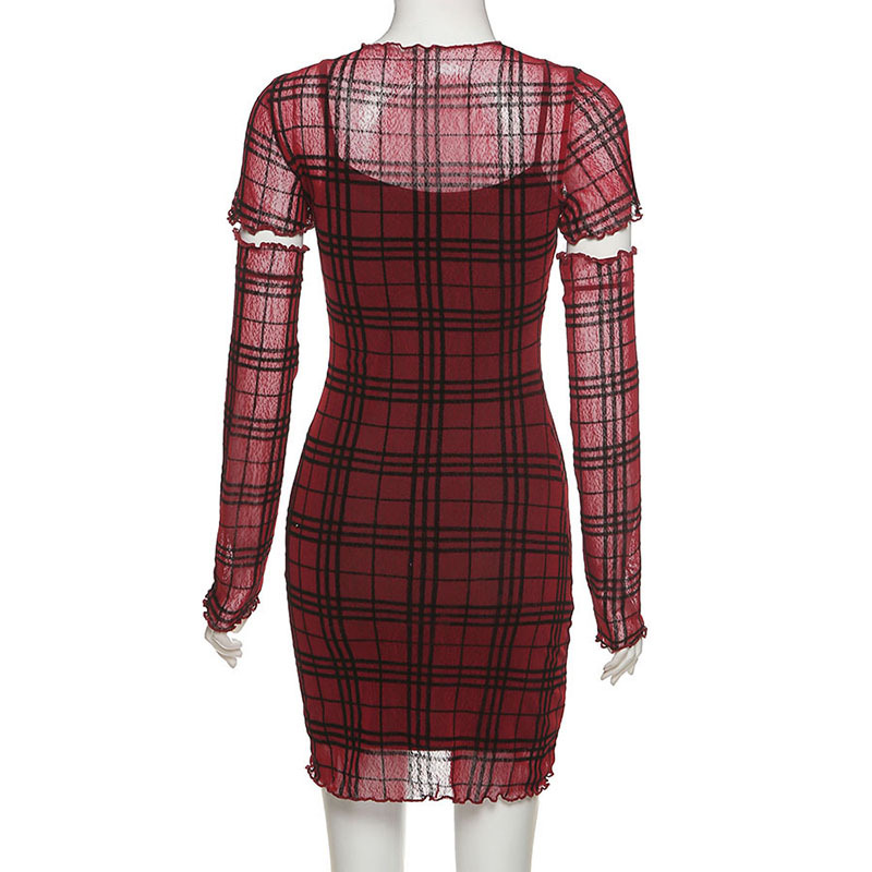 2020 Cross-Border European And American Style Autumn Winter New Women's Slim Fit High Waist Bodycon Fashion Plaid_ecoleips.com
