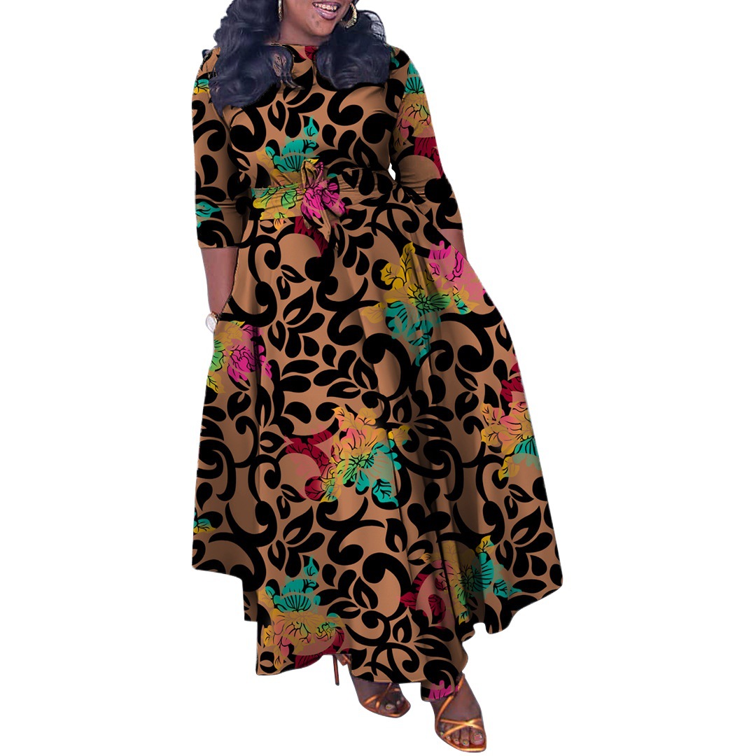 N7964 transfronterizo ropa de mujer 2023 Otoño e Invierno Nueva moda temperamento encaje africano Plus tamaño vestido largo vestido de comercio exterior image 1
