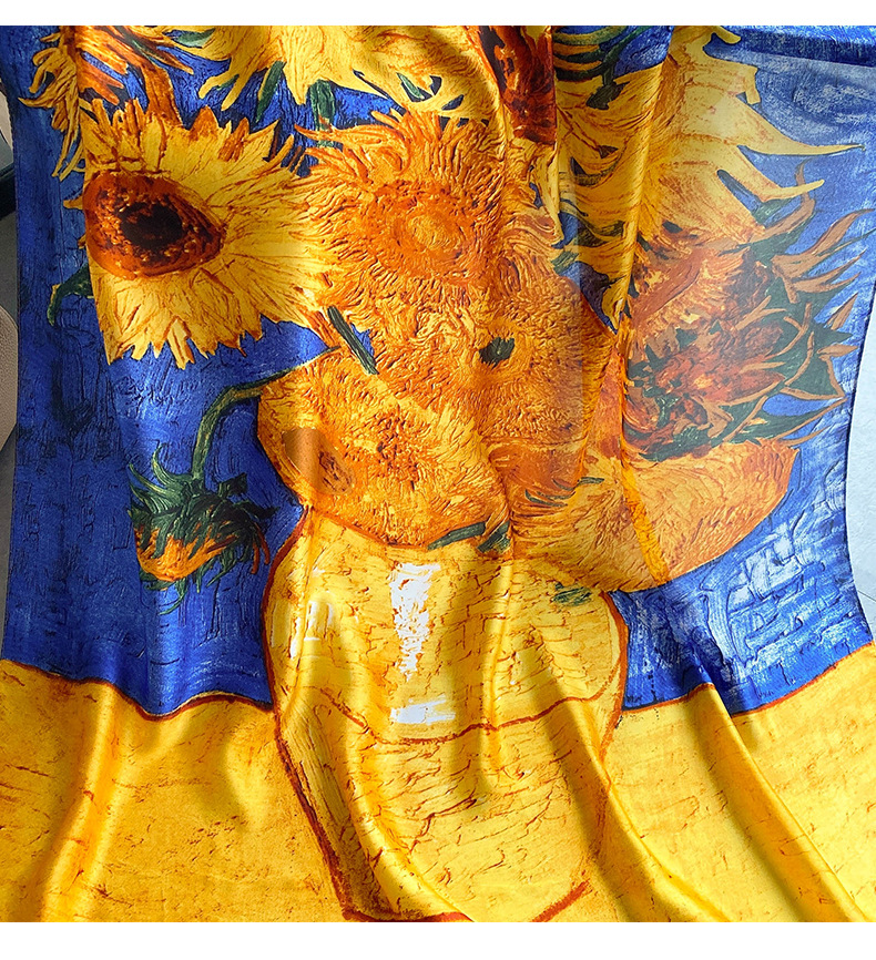 Spring and Summer Women's Satin Face Thin Sun Protection Imitation Silk Oil Painting Printing Fashion Pattern Decoration_voghion.com