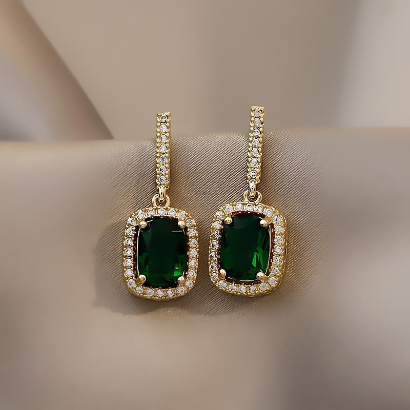 6g Weight Artificial Gemstones Inlay Material Earrings Classification Birthday, Festival Occasion Alloy Material Geometric Pattern Women'S Gender Plating Design White, Green Color Geometric Plating Alloy Artificial Gemstones Drop Earrings 10