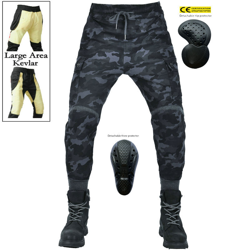 Pantalones de montar motocicleta casual motocicleta kevlar resistente a la caída a prueba de viento jeans hilo corsé pantalones pie camuflaje overoles