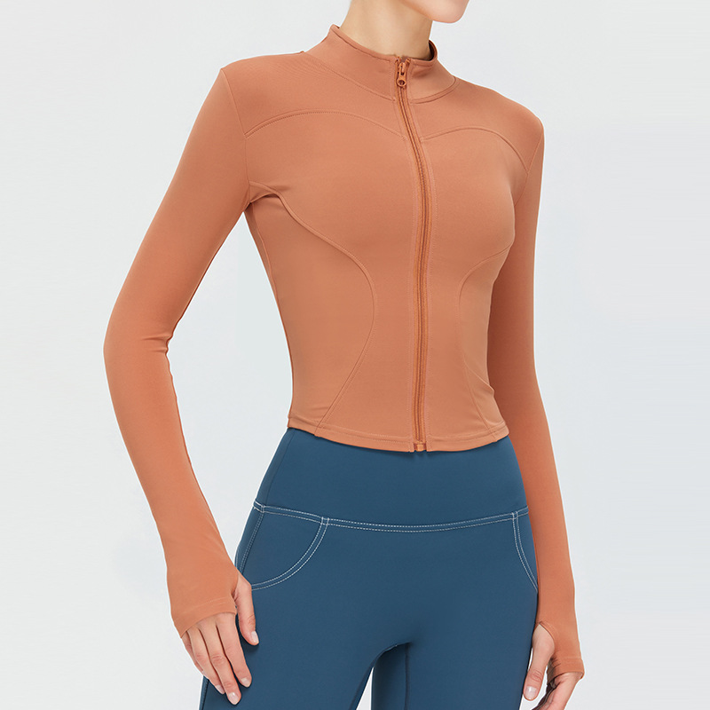 Ropa de fitness de secado rápido de las mujeres SLIM-Fit deportes top de alta cremallera elástica ropa de Yoga de manga larga collar chaqueta de yoga