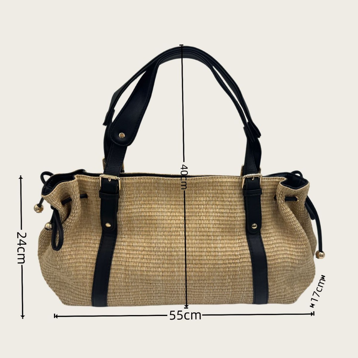Pleated Cloud Shoulder Bag For Women, Baguette Crossbody Bag, Seaside Vacation Style Casual Underarm Dumpling Bag, Straw Woven - Thumbnail 5