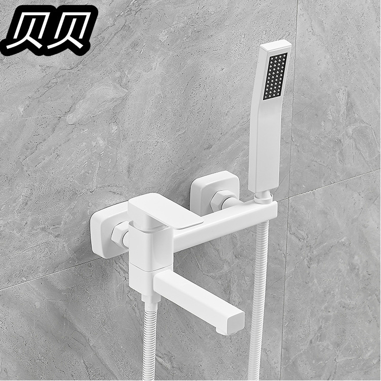 White bathtub faucet cold and hot water simple wall mixing valve open shower shower bath faucet fine copper