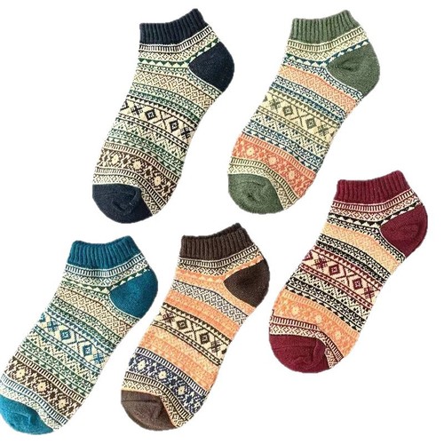 Socks men's short socks thickened retro style men's socks boat socks sweat-absorbing and odor-proof four seasons ethnic style low waist short socks