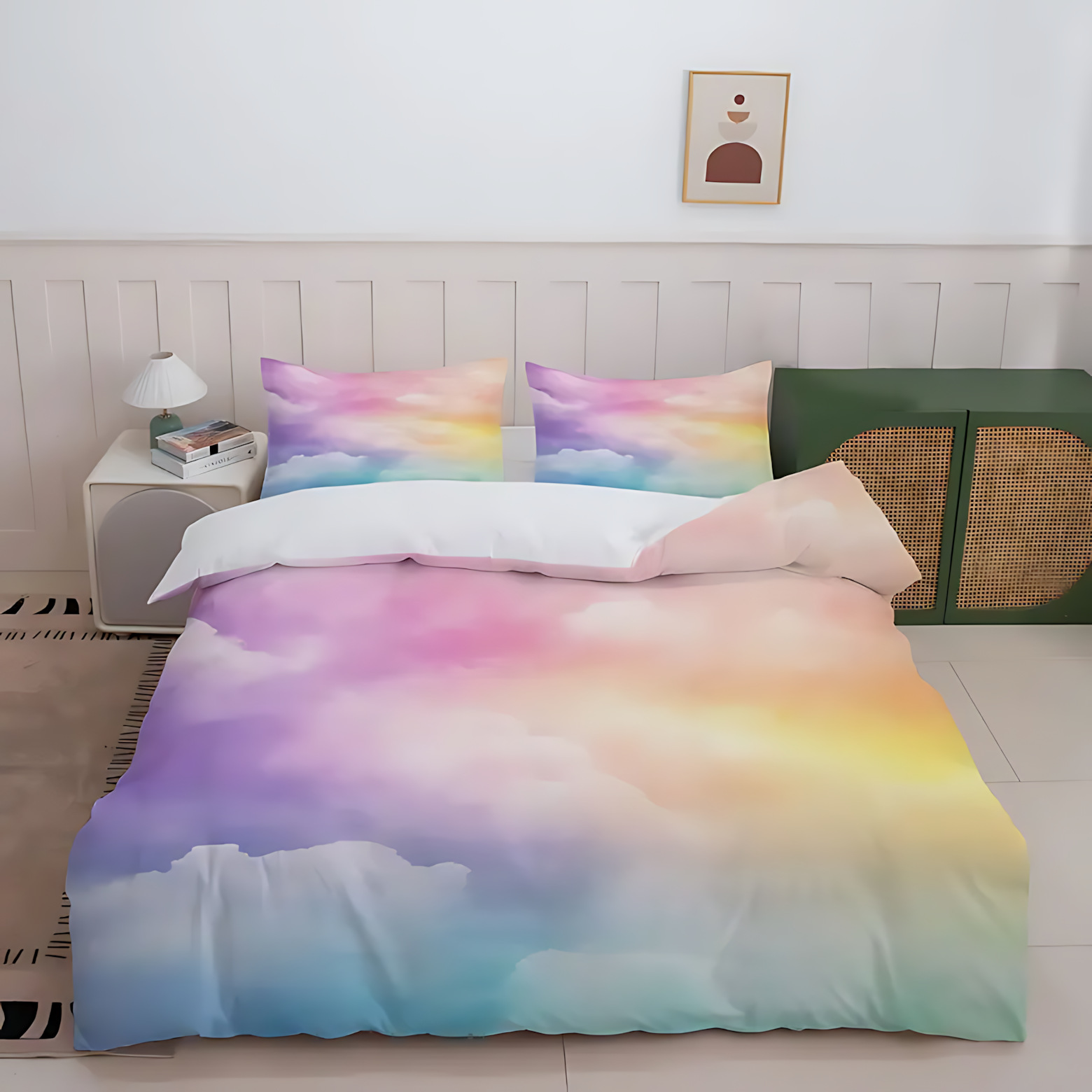 TEMU / JIT transfronterizo multicolor arco iris gradiente impresión digital 3D esponjosa colcha de cama set