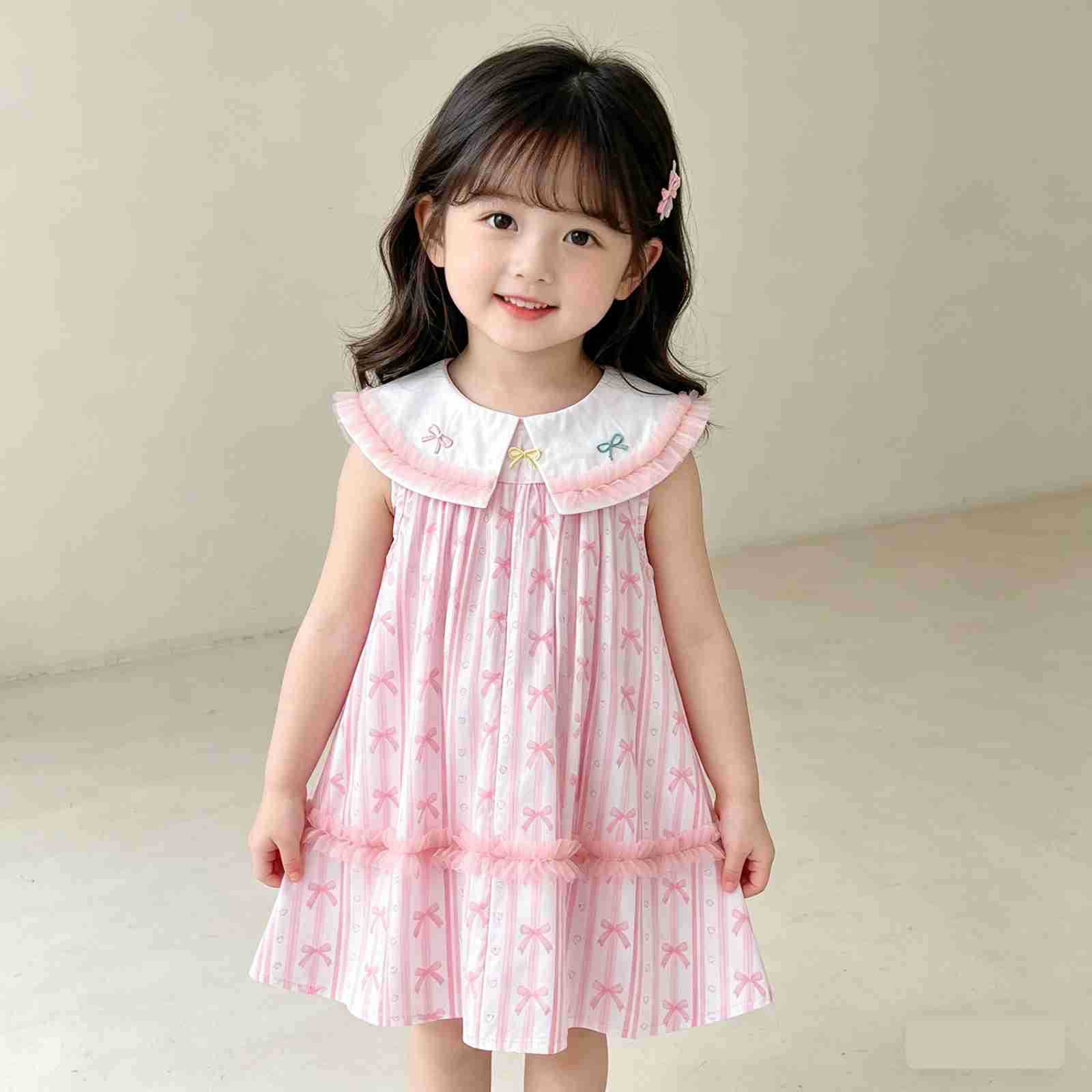 Cute summer small princess costume sleevless with bow