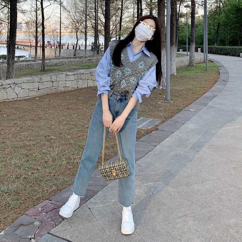 Chaleco de punto gris de las mujeres de primavera overwear estilo coreano flojo retro sin mangas giro suéter chaleco superior image 6