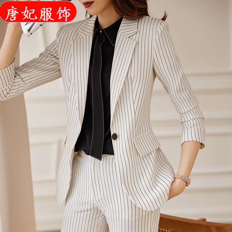 2025 Cross-Border Professional Suit Spring & Fall Elegant President Stripesd Ol Suit Small Suit Formal Two-Piece Suit European and American 2025 Cross-Border Professional Suit Spring & Fall Elegant President Stripesd Ol Suit Small Suit Formal Two-Piece Suit European and American