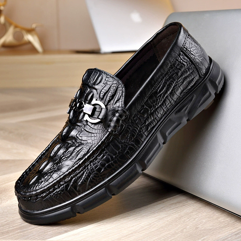 Новая Весенняя мужская повседневная обувь с крокодиловым узором, мужские британские туфли, мягкая подошва, слой воловьей кожи, обувь в горох, модные мужские