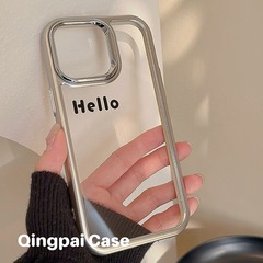透明電鍍個性hello英文適用iPhone15promax蘋果14手機殼13新款12
