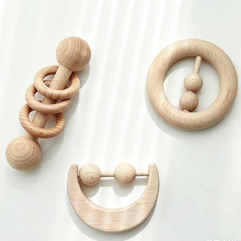 Semi-circular teething rattle, beech wood rattle for babies, teething toy, wholesale, for grasping.