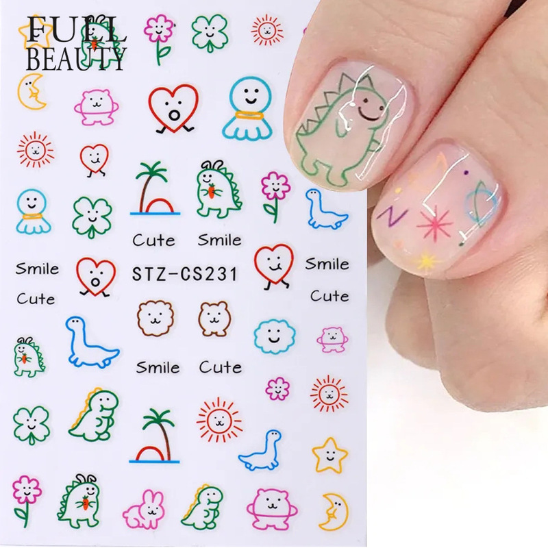 Cross-border new nail art stickers ins sun god star cartoon dinosaur figure adhesive nail stickers wholesale