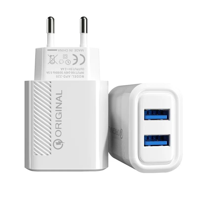 Двойной USB многопорт зарядное устройство для мобильного телефона 2.4A быстрая вставка, питание через заголовок 2U настенное зарядное устройство европейская и американская оптовая торговля
