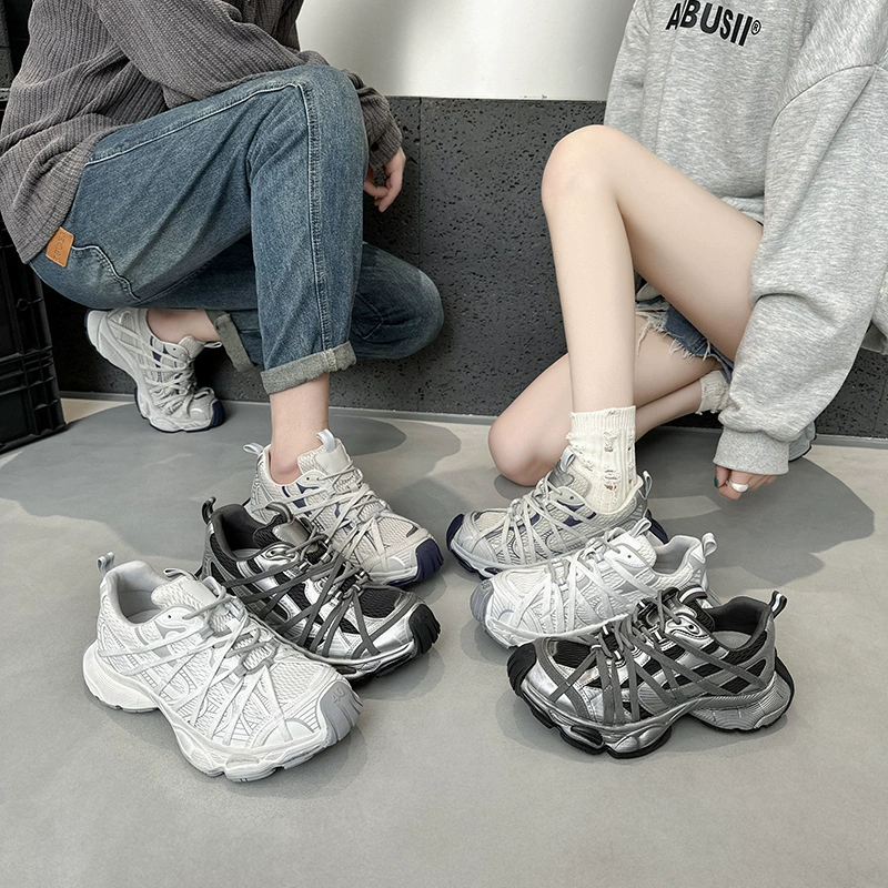 Женские кроссовки на платформе с шнуровкой в стиле «папиных» кроссовок, новинка 2025 года, парный стиль, очень милые сетчатые кроссовки для миниатюрных женщин, трендовые женские кроссовки