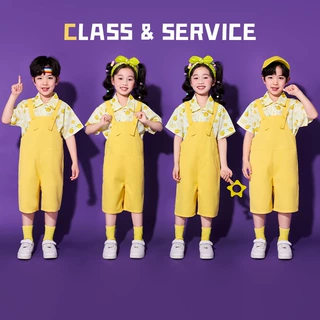 六一儿童啦啦队演出中小学生合唱表演服装幼儿园可爱风背带裤班服