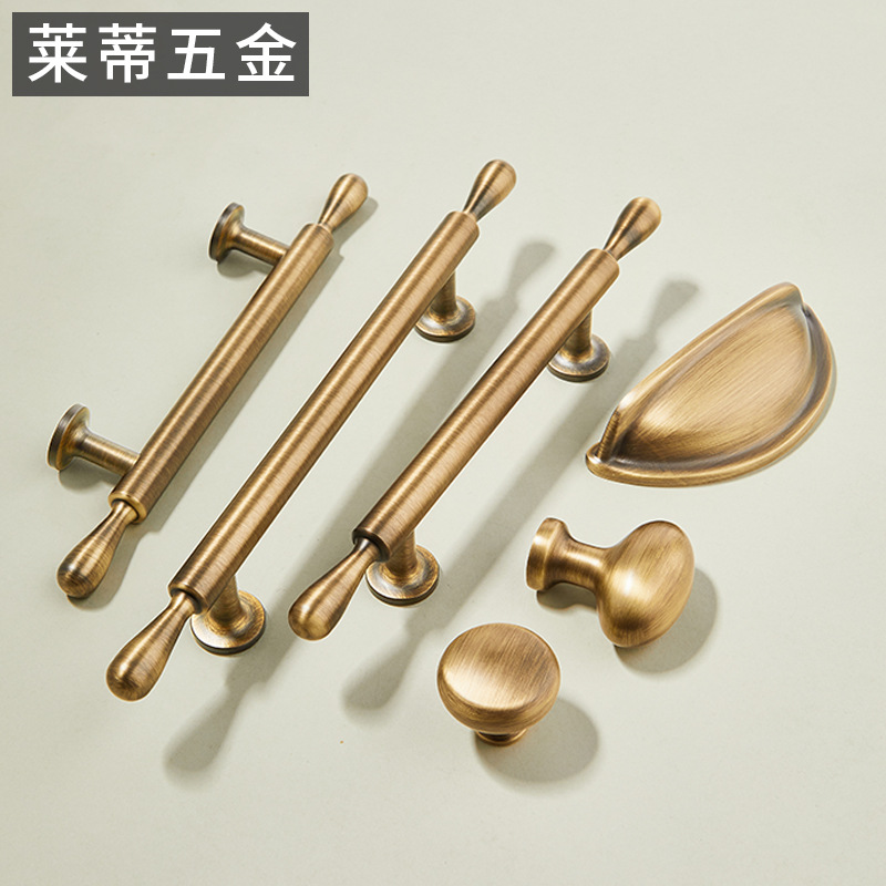 French Cream Style Vintage Entry Luxury Wardrobe Door Handle Round Ball Solid Brass New Chinese Style Antique Copper Drawer Handle