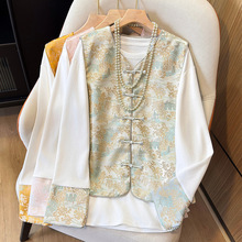 新中式马甲套装盘扣唐装马夹背心女外搭重工国风提花坎肩上衣春季