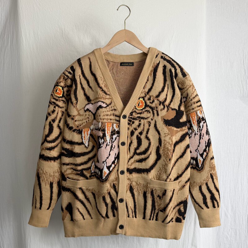 Kapital Vintage Jacquard tiger totem knitted V-neck Japanese sweater knitted cardigan coat