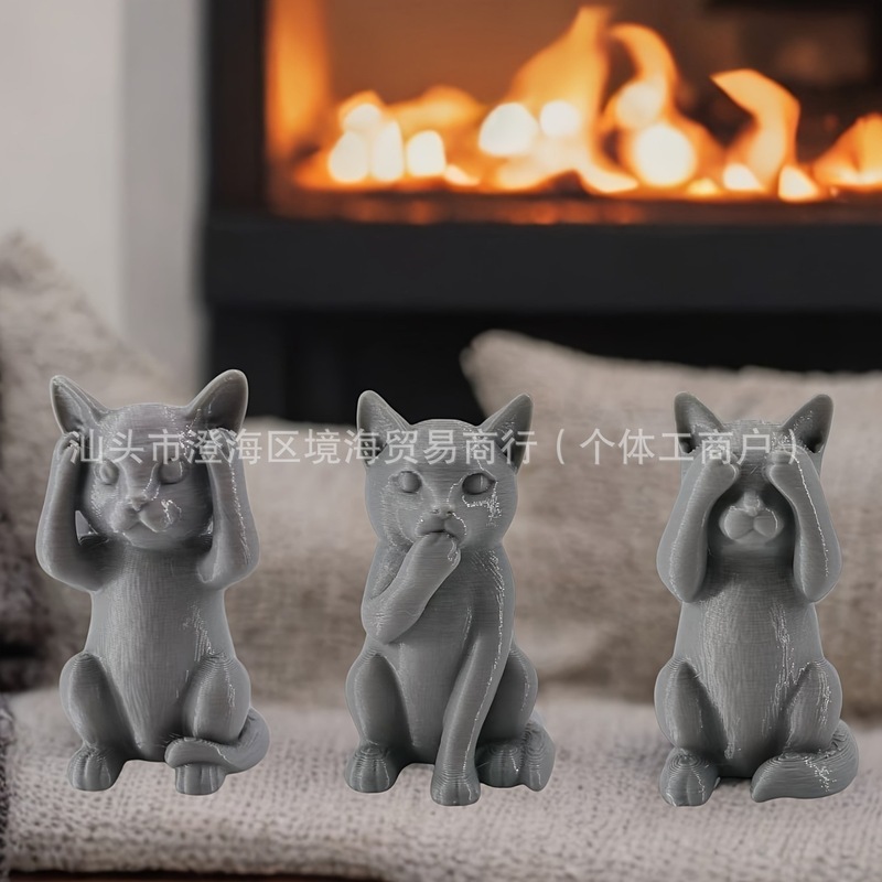 跨境新品勿听勿看勿言的猫万圣节猫咪装饰品摆件|undefined