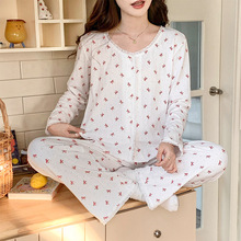 秋季新款开衫花边女士6535棉长袖长裤睡衣女休闲甜美舒适女家居服