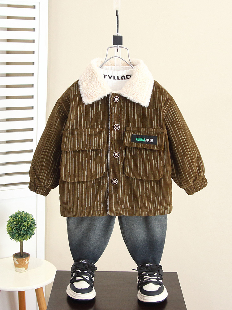 Chaqueta de Pana para Niños 6573, Otoño e Invierno, Forrada de Felpa, Modelo 2026, Ropa de Invierno para Bebés, Algodón Grueso