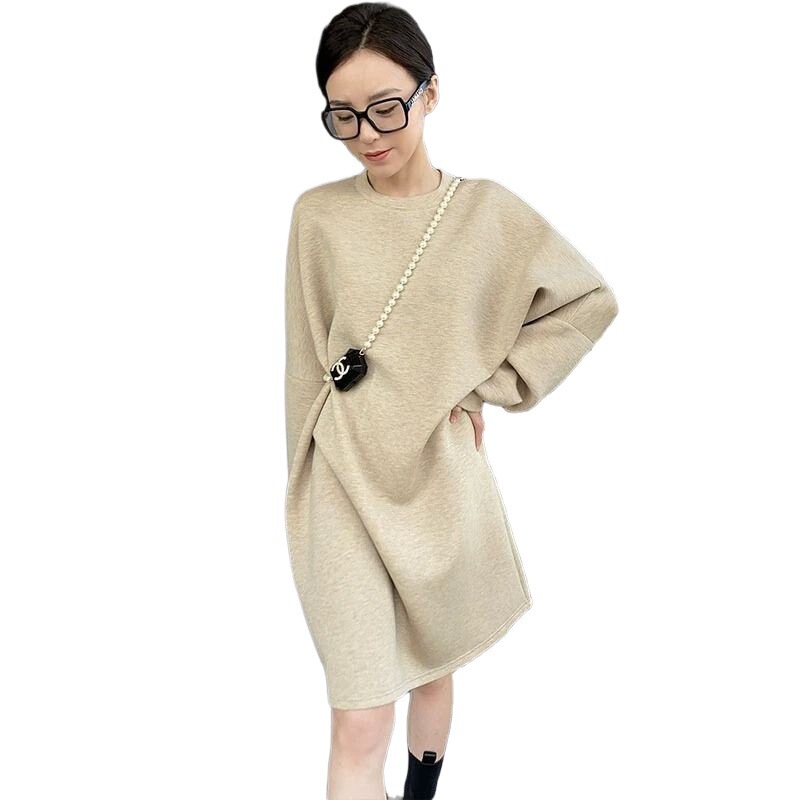 大码女装300斤感卫裙女秋冬简约宽松休闲中长款胖MM连衣裙ins|undefined