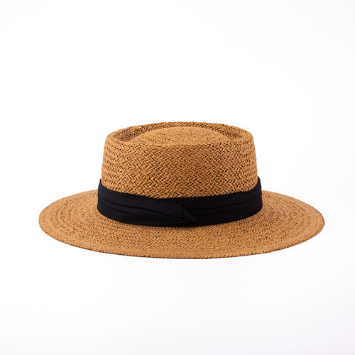 Straw hat women's new summer flat top big brim hat outdoor travel sun protection beach hat Internet celebrity hat wholesale