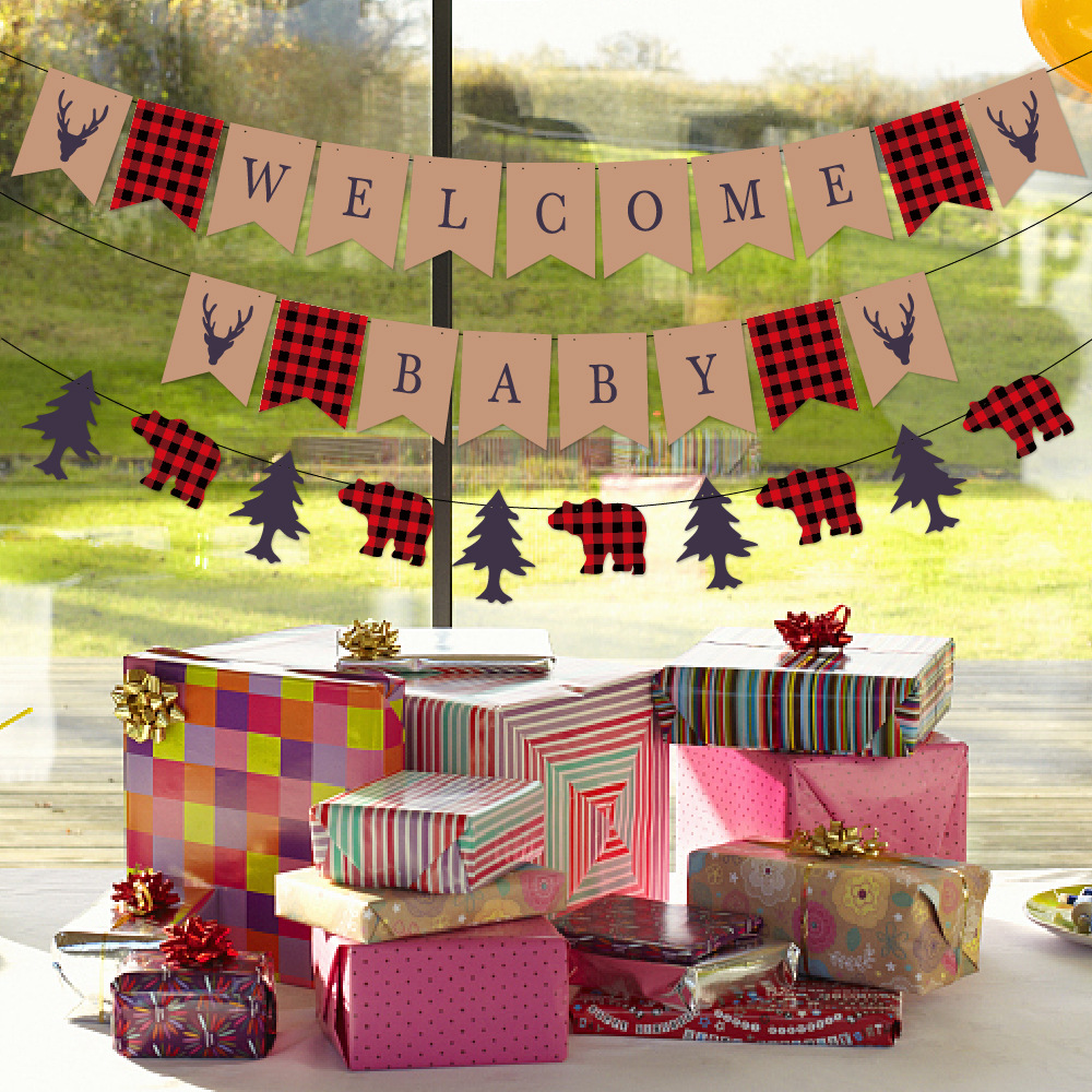 Nuevo bebé cumpleaños decoración tire bandera selva registro bienvenida bebé fiesta decoración bienvenida bebé tire bandera