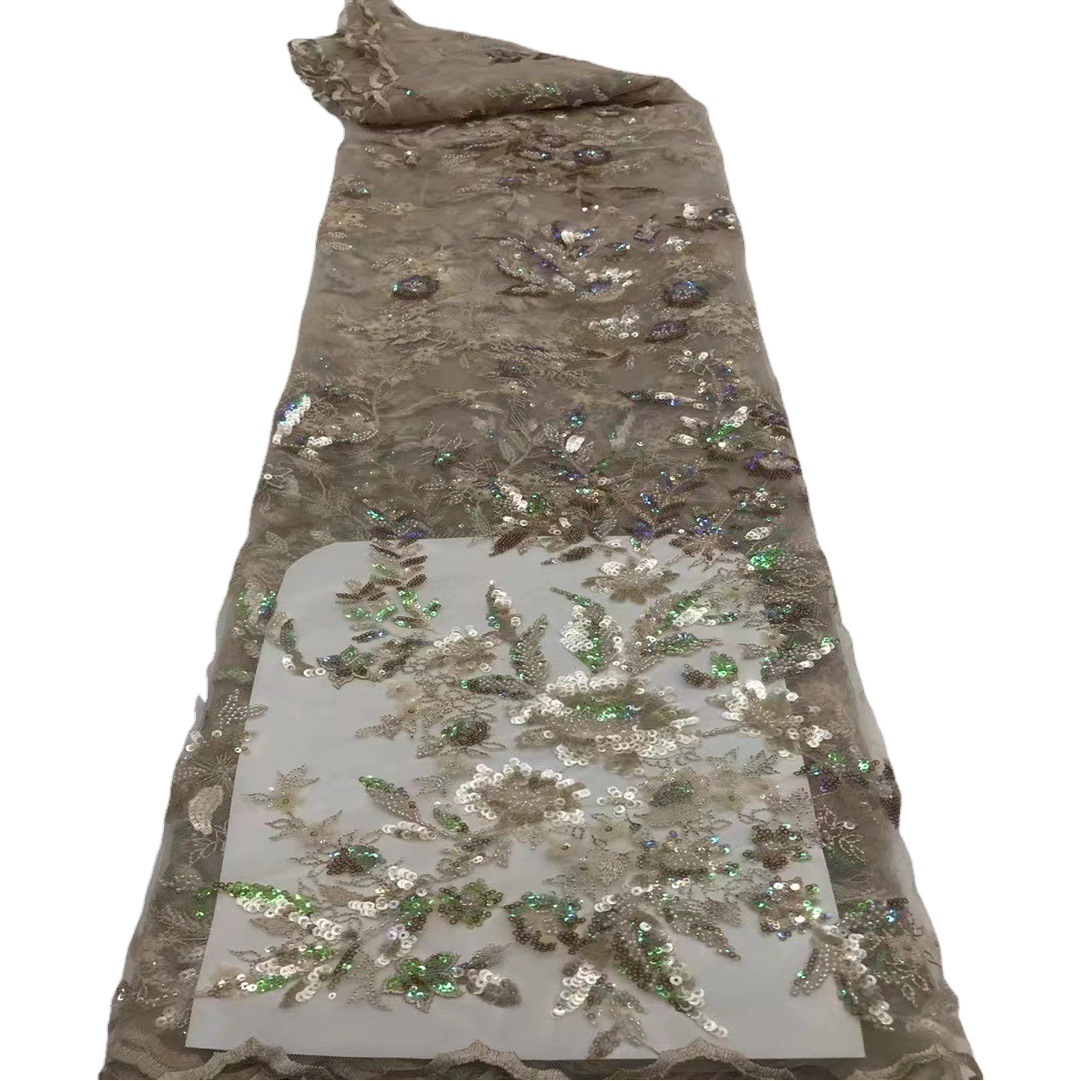 Industria pesada de malla de moda hecha a mano con cuentas bordado de lentejuelas bordado flor tela vestido de novia etapa moda tela JX2122 image 1
