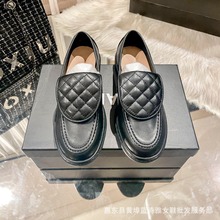 小香翻盖乐福鞋女2024新款圆头粗跟厚底小皮鞋英伦一脚蹬休闲单鞋