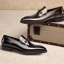 真皮男鞋，新款男士亮皮面，一脚蹬英伦商务皮鞋