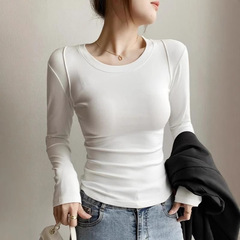 両面の徳の絨毯の底のシャツの女性の秋冬の丸首は毛の中を磨いてtシャツの長袖とベルベットの保温の上着の卸売りを掛けます。