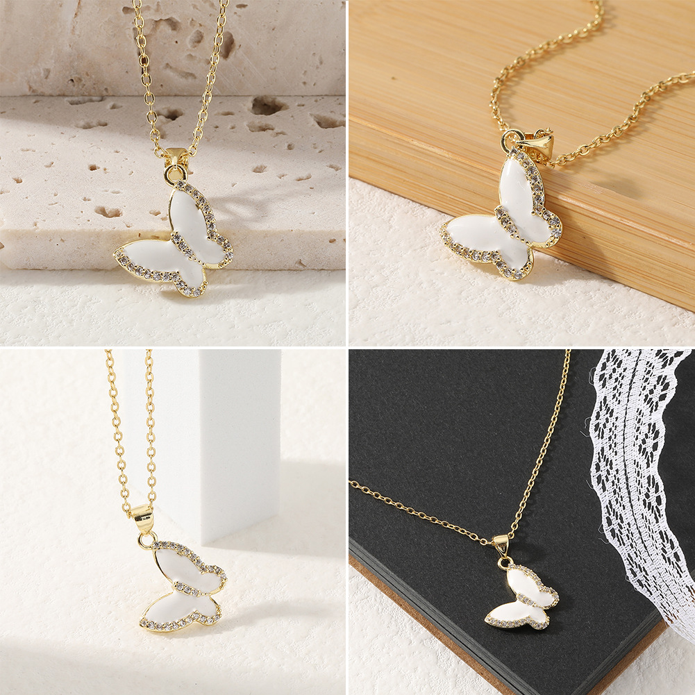 Fashion Butterfly Copper Inlay Zircon Necklace