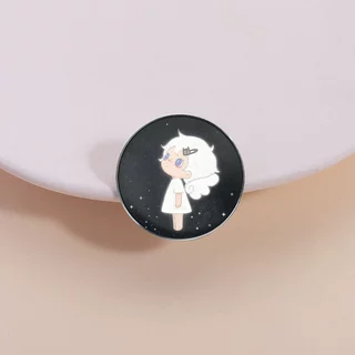 唯美小人插画  胸针金属徽章服饰圆形几何图案工厂批发