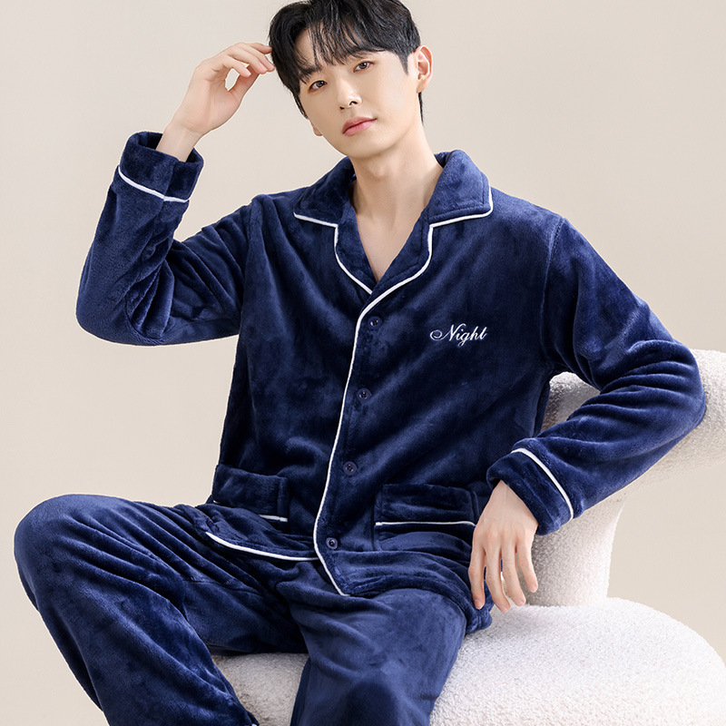 Men's Pajamas Men's Winter Thickened fleece-lined Flannel Home Clothes Coral Fleece Warm Autumn and Winter New