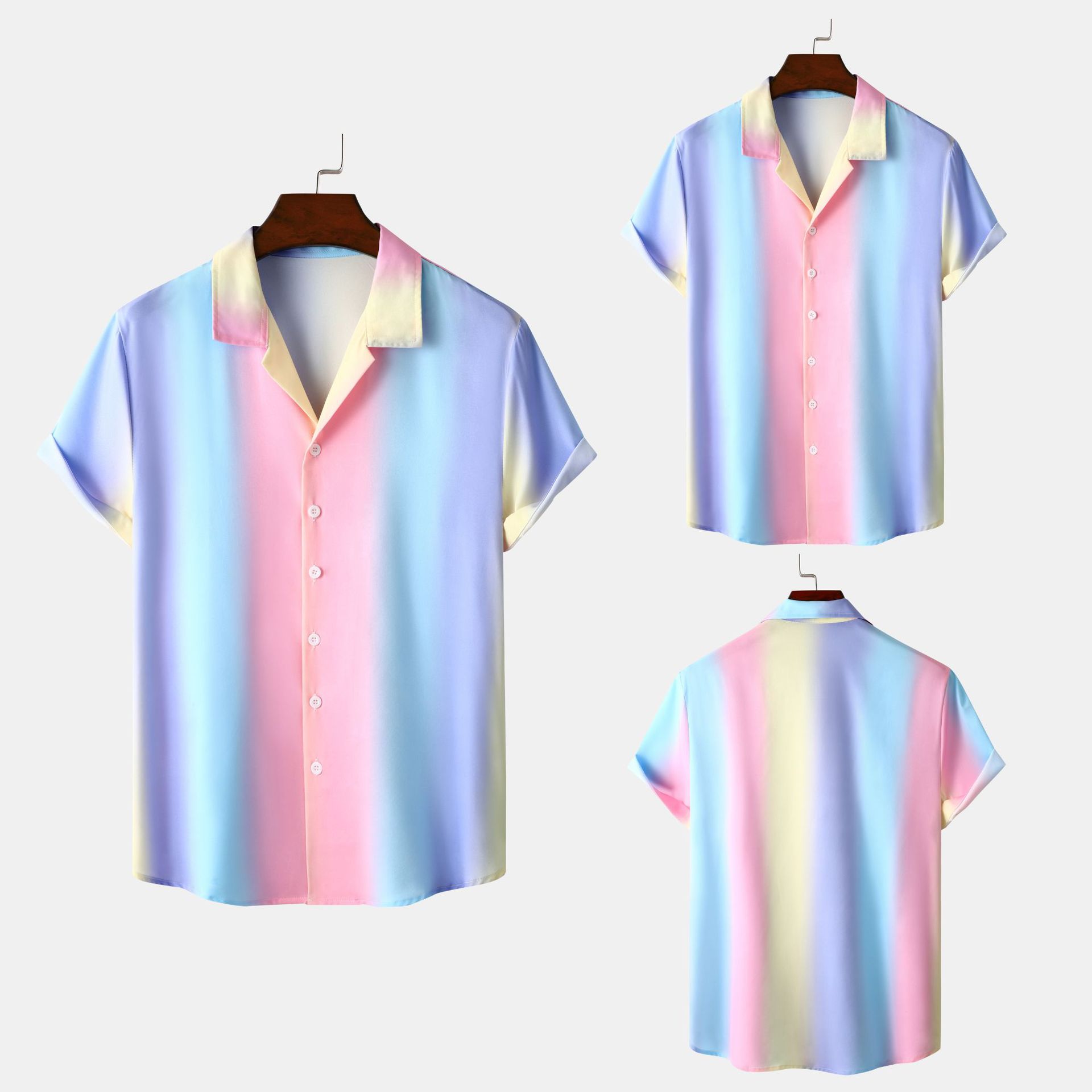 2022 nueva camisa de los hombres AliExpress Amazon Venta caliente camisa de playa Hawaiana casual gradiente camisa de la raya